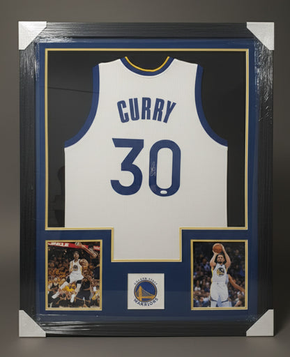 Steph Curry Signed Golden State Warriors Custom Framed Jersey