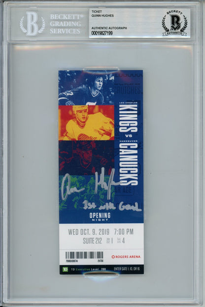 Quinn Hughes Autographed Vancouver Canucks 1st NHL Goal Ticket