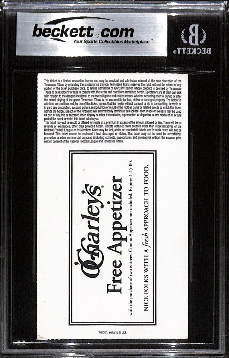 Ray Lewis Signed Baltimore Ravens 10/10/99 Slabbed Ticket Grade 6 Beckett