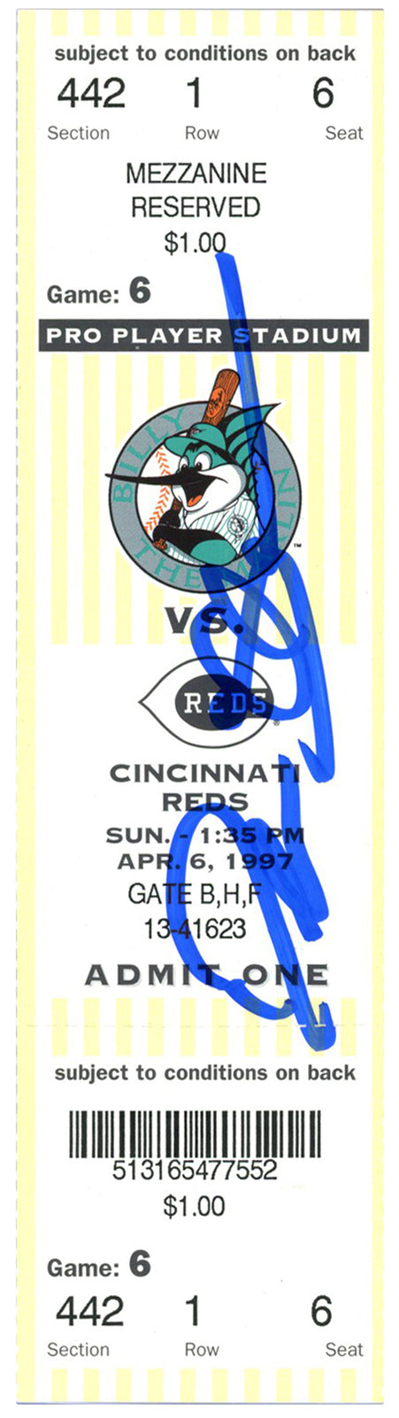 Deion Sanders Signed Cincinnati Reds 1997 Ticket Stub Beckett BAS