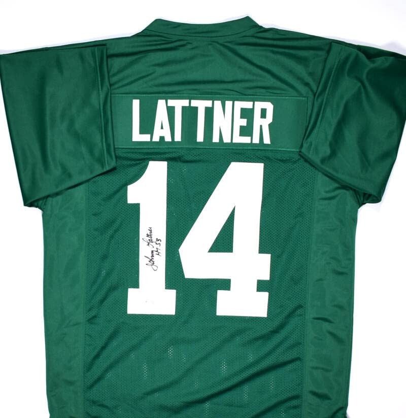 Johnny Lattner Signed Green Custom Jersey (HT 53 Inscription)