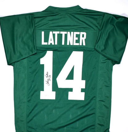 Johnny Lattner Signed Green Custom Jersey (HT 53 Inscription)