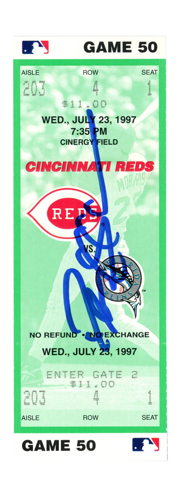 Deion Sanders Signed Cincinnati Reds 1997 Game Ticket Beckett BAS
