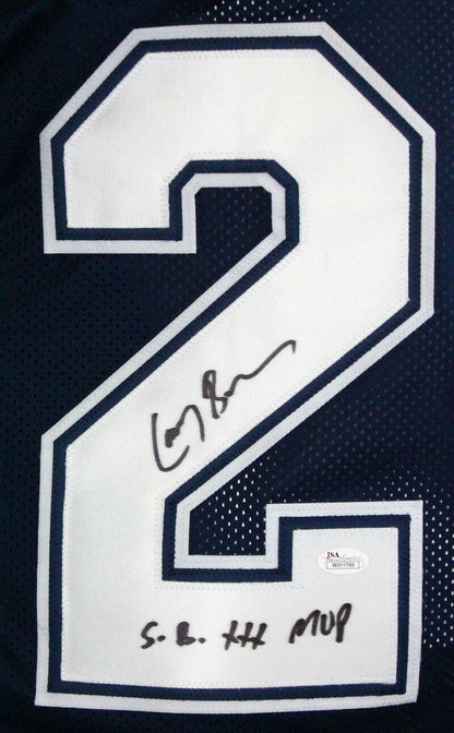 Larry Brown Signed Blue Custom Jersey with SB MVP Inscription