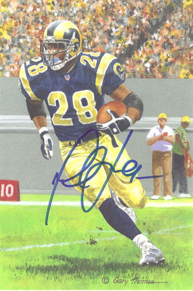 Marshall Faulk St. Louis Rams Autographed Goal Line Art Card