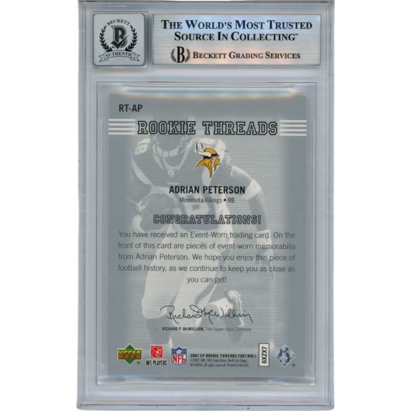 Adrian Peterson Autographed 2007 UD SP Rookie Threads Card - Beckett