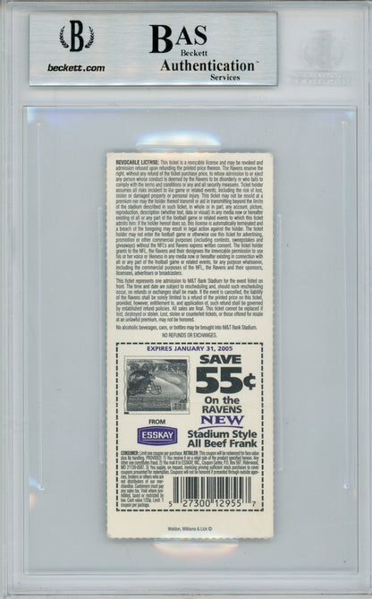 Ray Lewis Signed Baltimore Ravens Ticket Stub vs Browns 11/7/04 BAS Slab