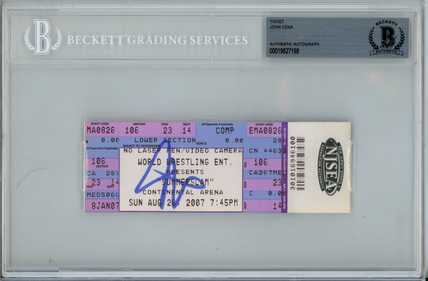 John Cena Signed WWE SummerSlam 2007 Event Ticket