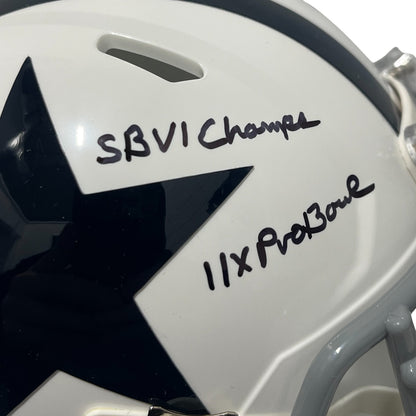 Bob Lilly Signed Dallas Cowboys Throwback Mini Helmet 4 Inscriptions BAS
