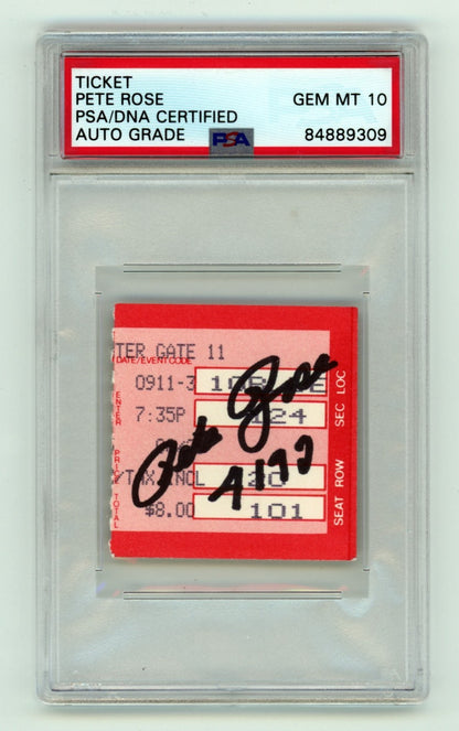 Pete Rose Signed 9/11/1985 Ticket Stub - All-Time Hit Leader #4192 PSA 10