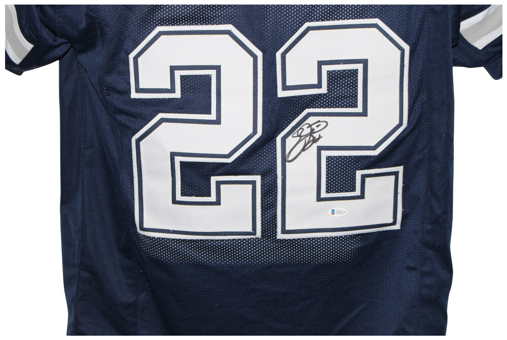 Emmitt Smith Autographed Pro Style Custom Blue Football Jersey (BAS Witnessed)