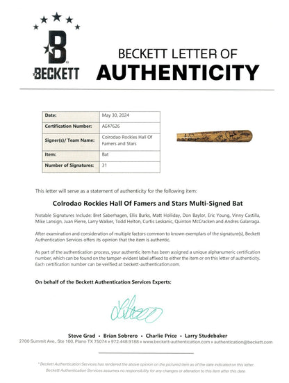 Todd Helton & Larry Walker Multi-Signed Colorado Rockies Baseball Bat