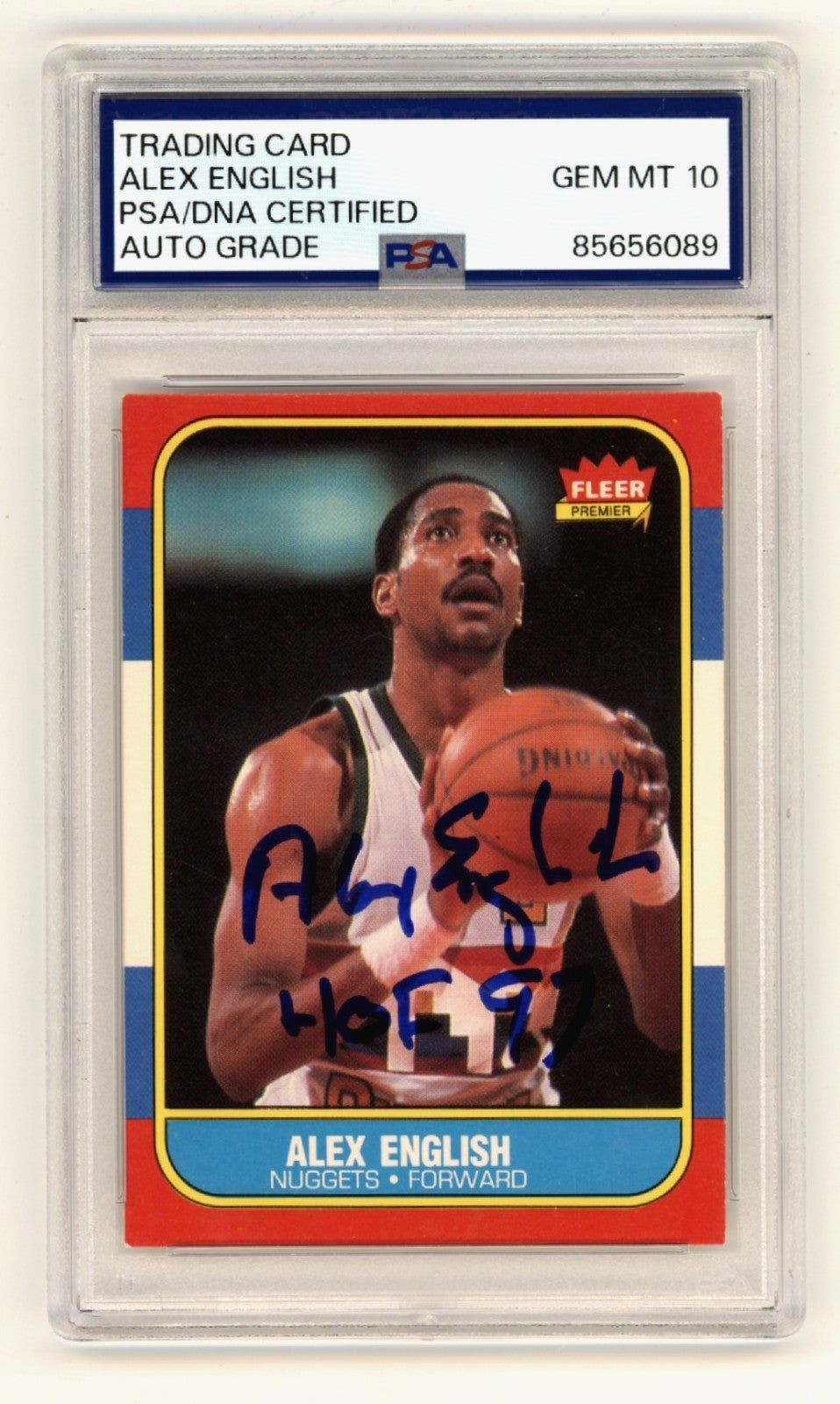 Alex English Signed 1986-87 Fleer Card #30 PSA 10 Auto HOF 97 Inscription