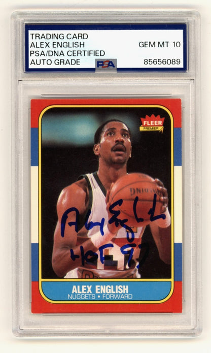 Alex English Signed 1986-87 Fleer Card #30 PSA 10 Auto HOF 97 Inscription