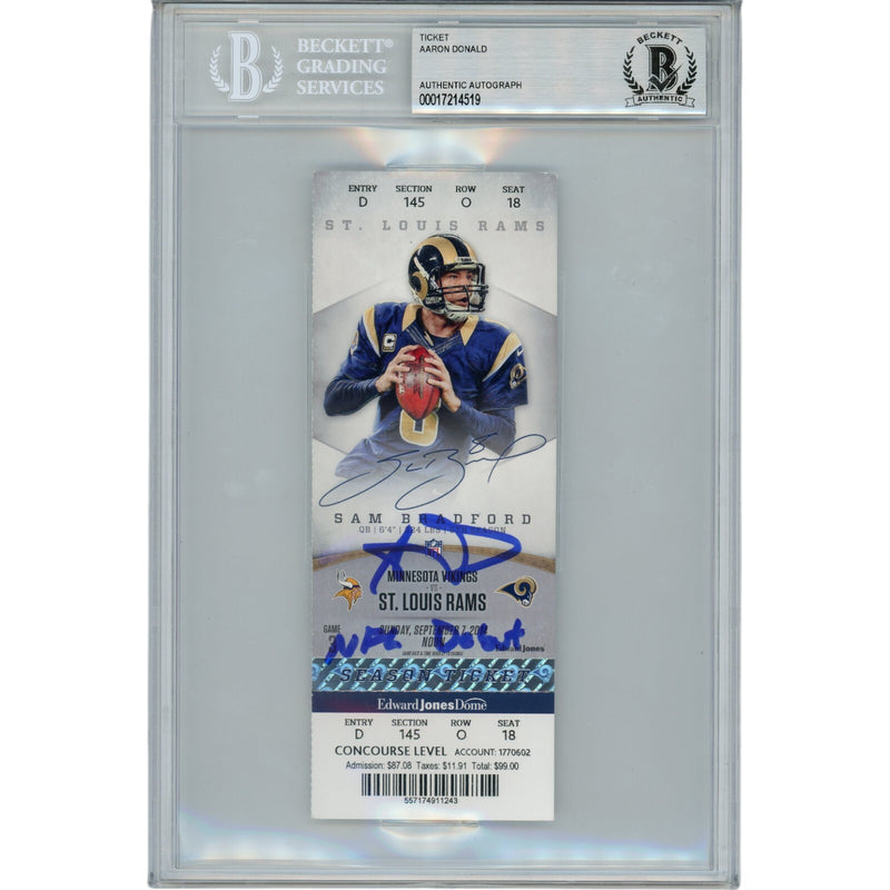 Aaron Donald Autographed Los Angeles Rams NFL Debut Slabbed Ticket Stub