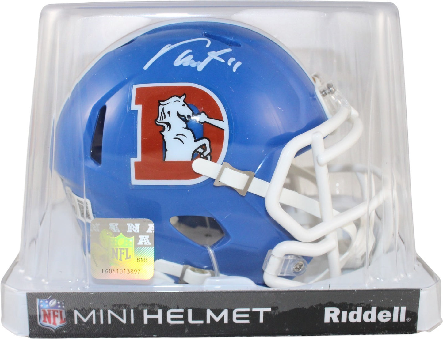 Troy Franklin Signed Denver Broncos Throwback Mini Helmet Beckett COA