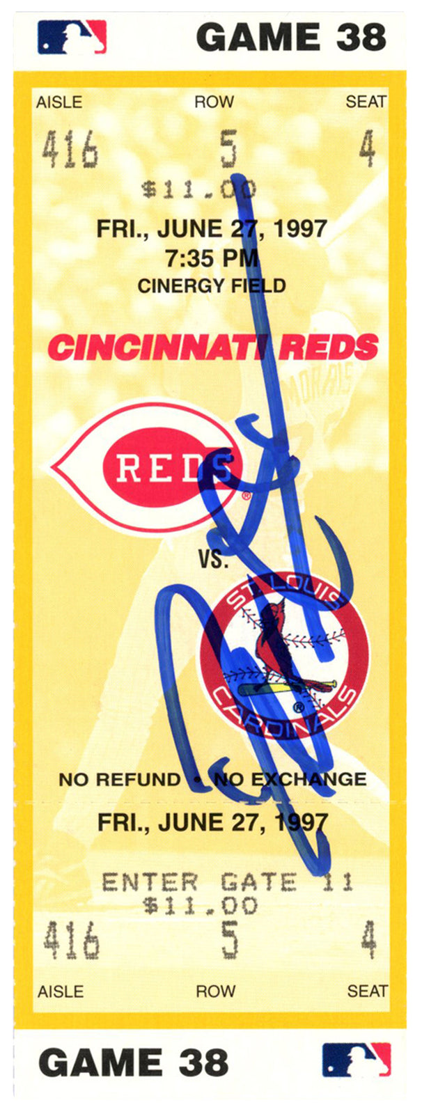 Deion Sanders Signed Cincinnati Reds Ticket Stub 6/27/1997 Beckett BAS