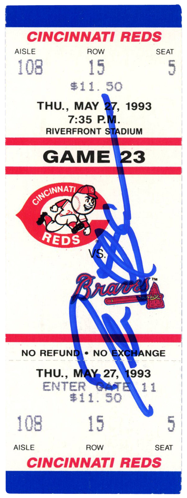 Deion Sanders Autographed Atlanta Braves 5/27/1993 Ticket Stub BAS