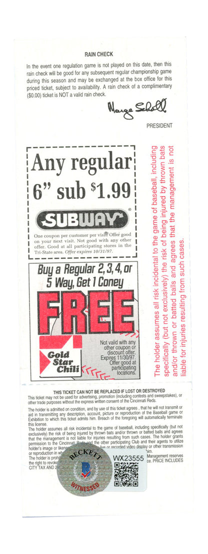 Deion Sanders Signed Cincinnati Reds July 22 1997 Game Ticket Stub (BAS)