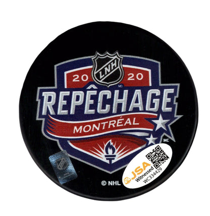 Dawson Mercer Signed New Jersey Devils 2020 NHL Draft Puck JSA