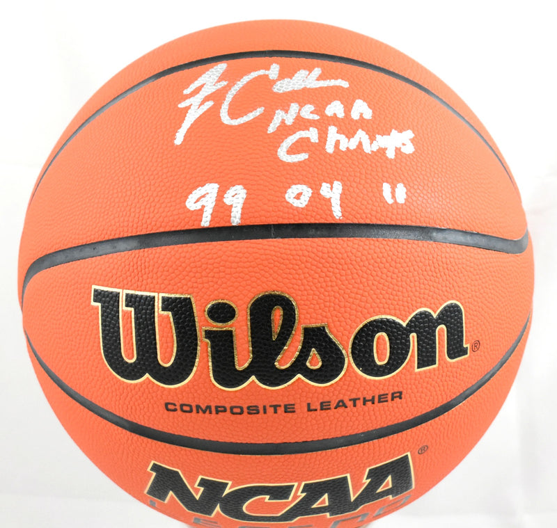Jim Calhoun Autographed Wilson NCAA Basketball - 3x Champs Inscribed