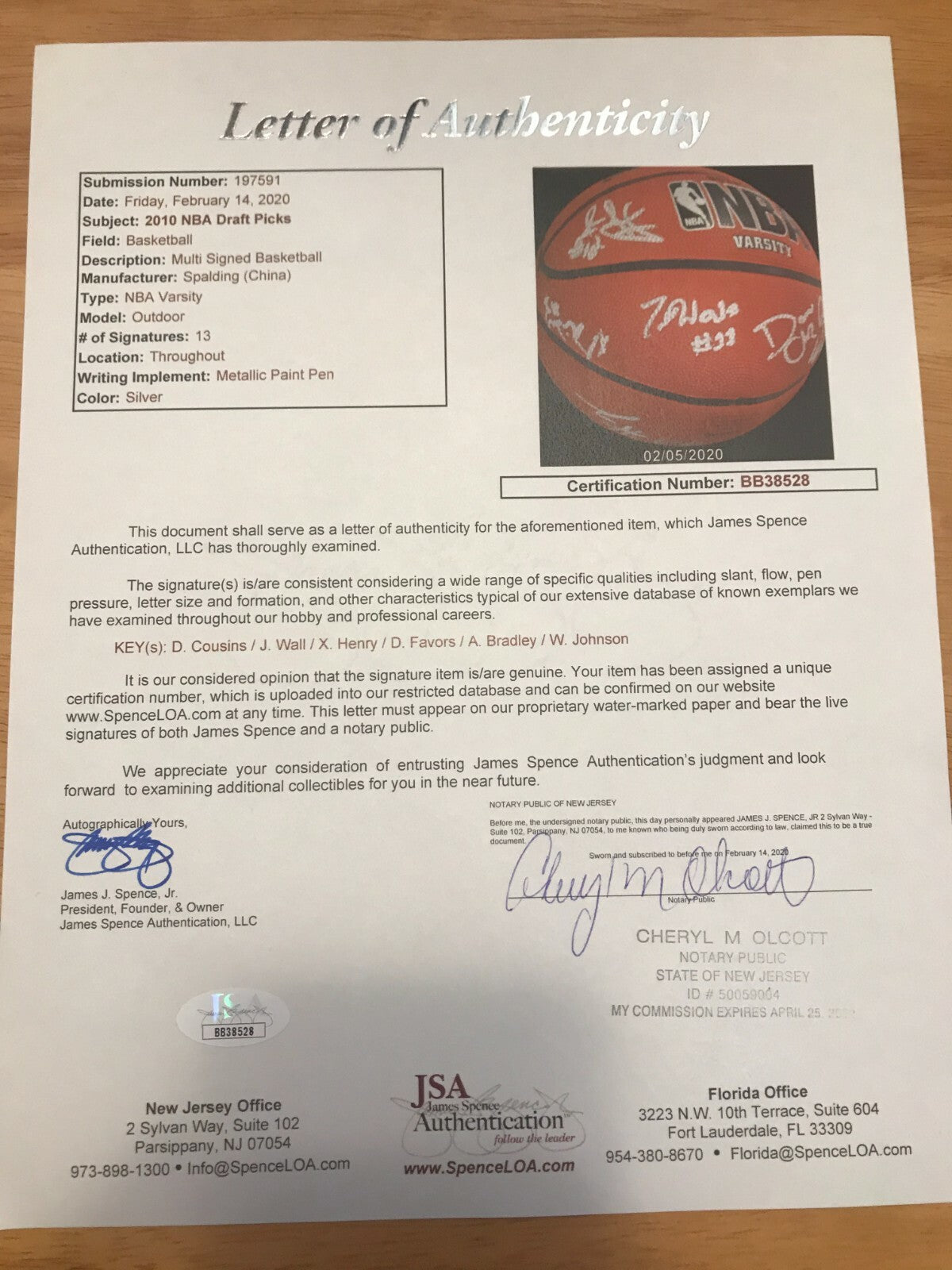 John Wall & DeMarcus Cousins Signed 2009 Jordan Brand Classic Basketball JSA
