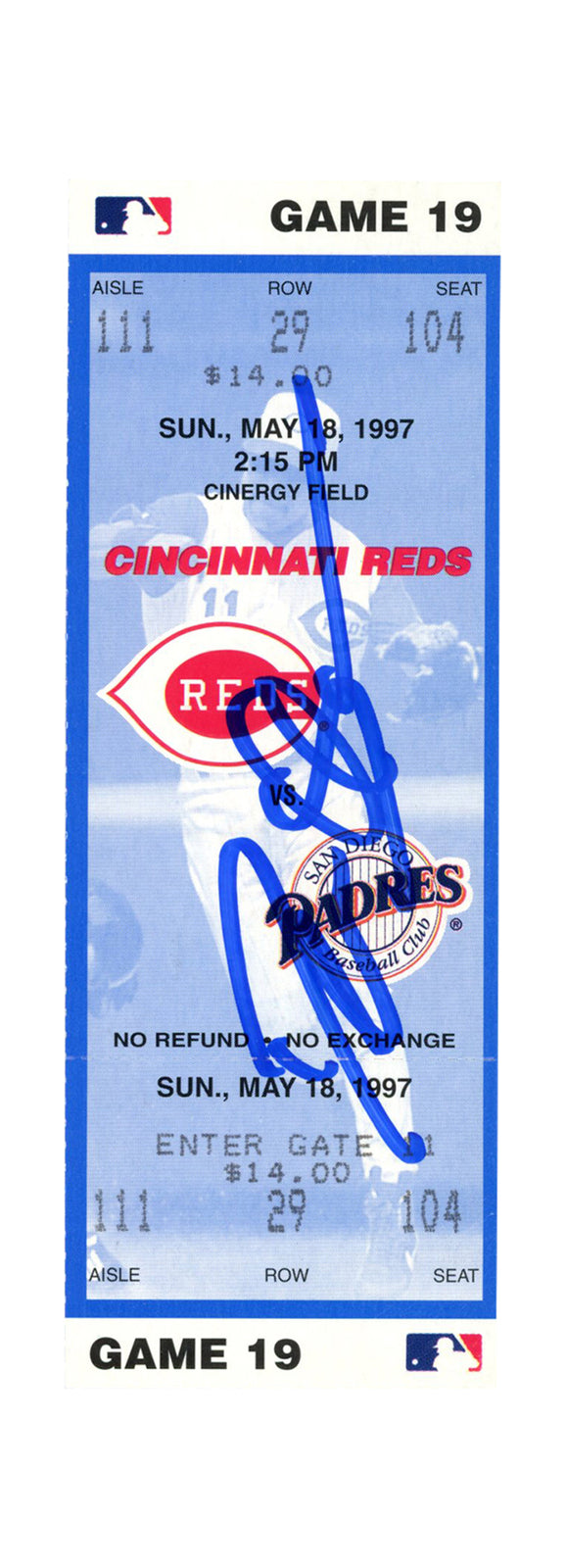 Deion Sanders Signed Cincinnati Reds 5/18/1997 vs Padres Ticket Stub BAS