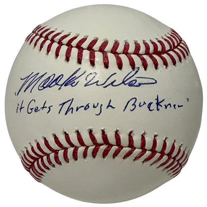 Mookie Wilson Signed MLB Baseball "It Gets Through Buckner" JSA Witness