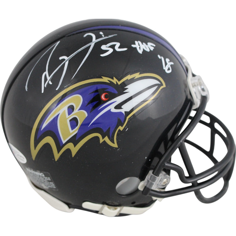 Ray Lewis Baltimore Ravens Autographed Mini Helmet with HOF Inscription