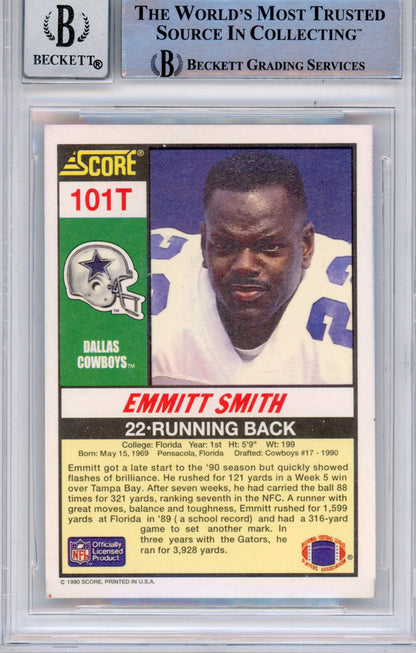 Emmitt Smith Signed 1990 Score Supplemental #101 Card - BAS Grade 10