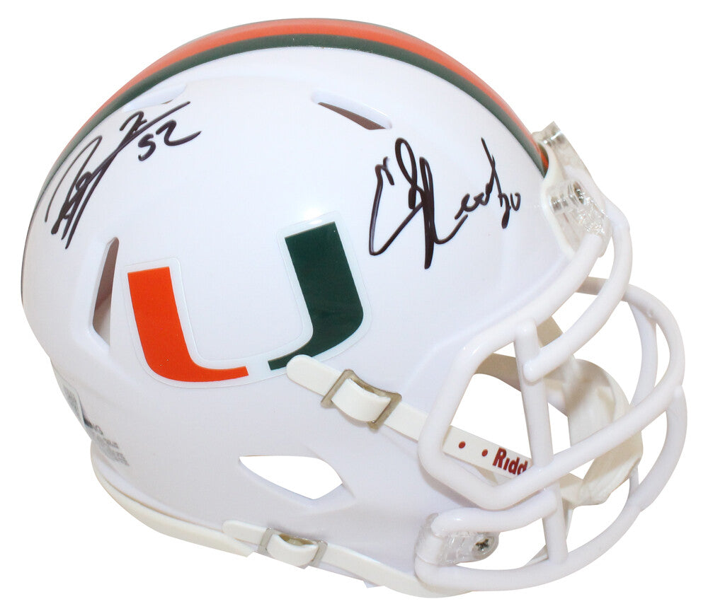 Ray Lewis & Ed Reed Signed Miami Hurricanes Speed Mini Helmet