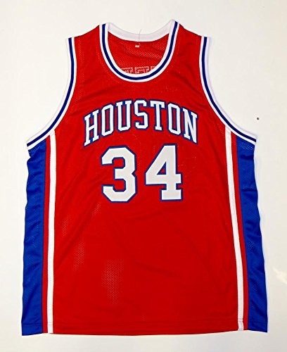 Akeem Olajuwon Autographed Red Custom College Jersey