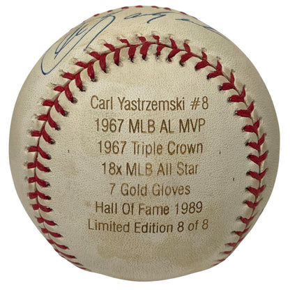 Carl Yastrzemski Signed American League Engraved Stat Baseball LE 8/8 JSA
