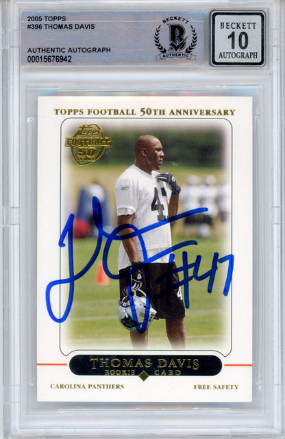 Thomas Davis Signed 2005 Topps #396 Card Autograph Grade 10 BAS Slabbed