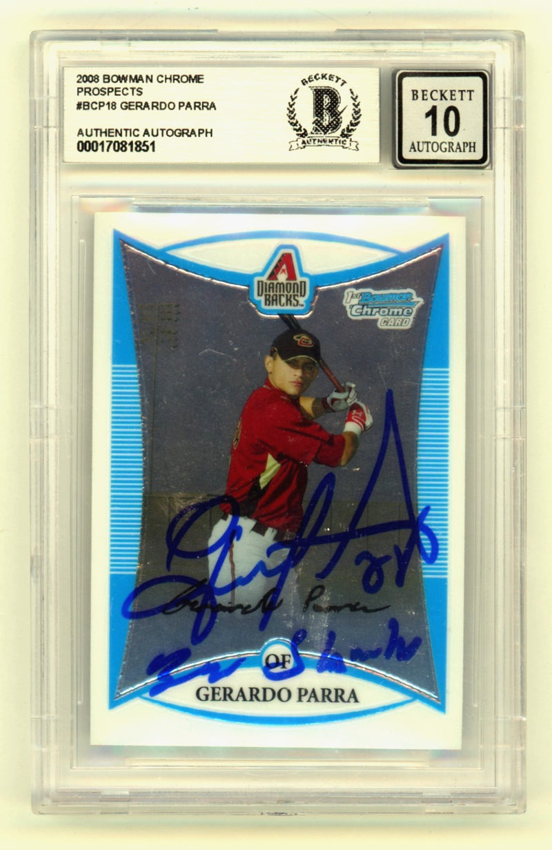 Gerardo Parra Signed 2008 Bowman Chrome 1st RC "Baby Shark" BGS 10 Auto
