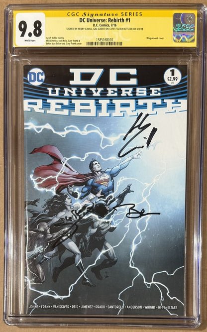 Ben Affleck, Gal Gadot & Henry Cavill Signed DC Universe: Rebirth #1 CGC 9.8