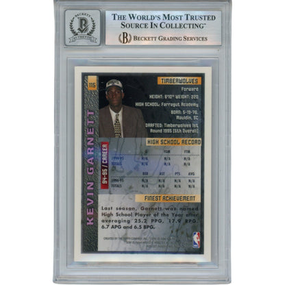Kevin Garnett Autographed 1995-96 Topps Finest #115 Trading Card (BAS)