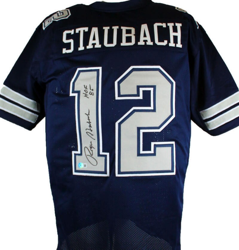 Roger Staubach Autographed Dallas Cowboys Custom Blue/Grey Jersey