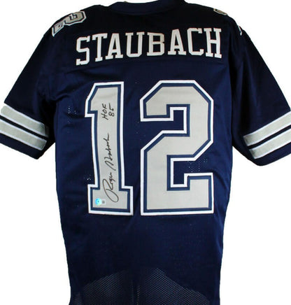 Roger Staubach Autographed Dallas Cowboys Custom Blue/Grey Jersey