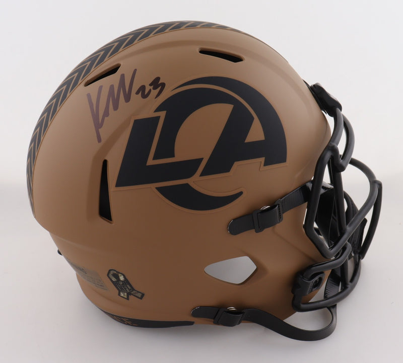 Kyren Williams Signed Los Angeles Rams Salute to Service Full Size Helmet