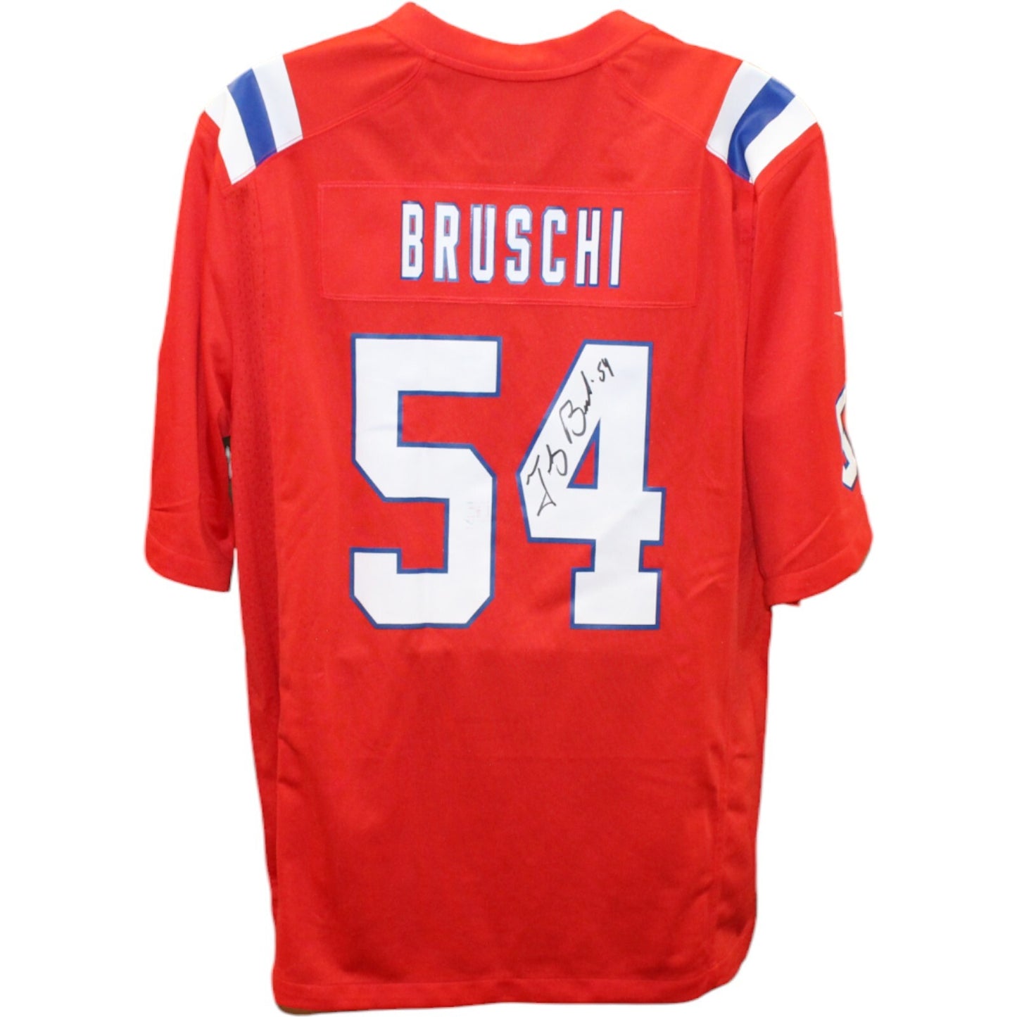 Tedy Bruschi New England Patriots Autographed Red Nike Jersey
