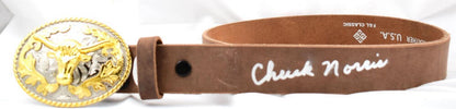 Chuck Norris Signed Belt with Longhorn Buckle