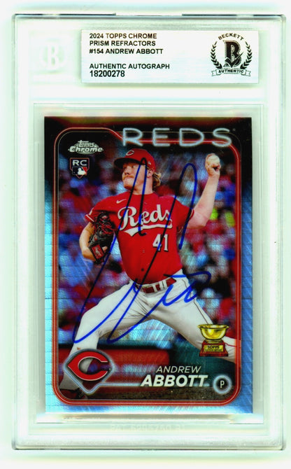 Andrew Abbott Signed 2024 Topps Chrome Prism Refractor Rookie Card BGS BAS