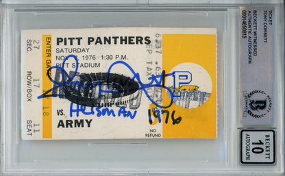 Tony Dorsett Signed 1976 vs Army Ticket Stub Heisman Beckett 10 Slab