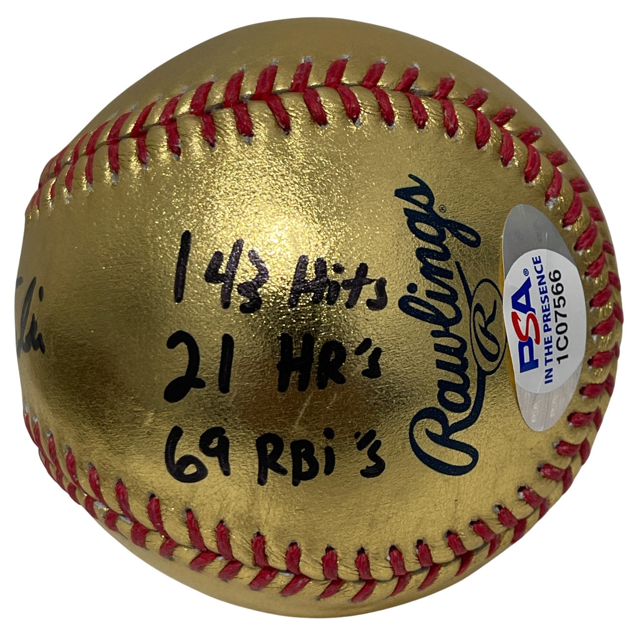 Jonathan India Signed Gold ROMLB Baseball with ROY & Stat Inscriptions PSA