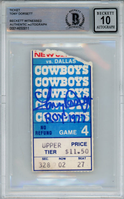 Tony Dorsett Signed 11/6/1977 vs Giants Ticket Stub Beckett Slabbed