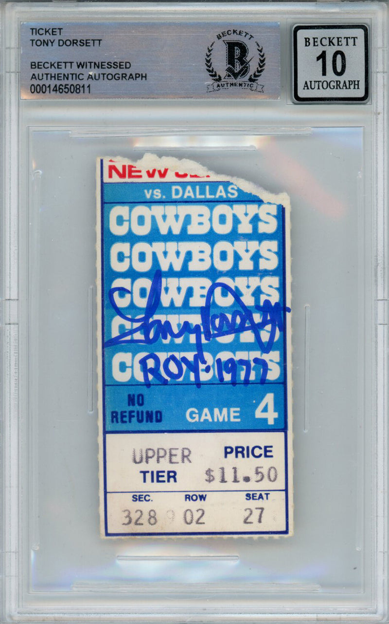 Tony Dorsett Signed 11/6/1977 vs Giants Ticket Stub Beckett Slabbed