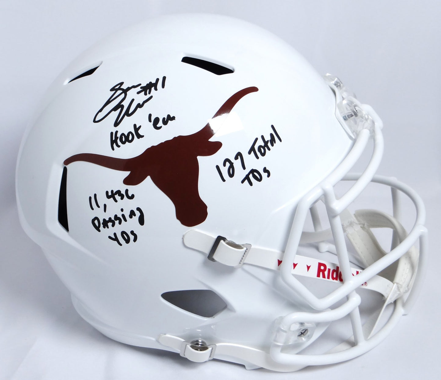 Sam Ehlinger Signed Texas Longhorns Full Size Speed Helmet with Inscriptions