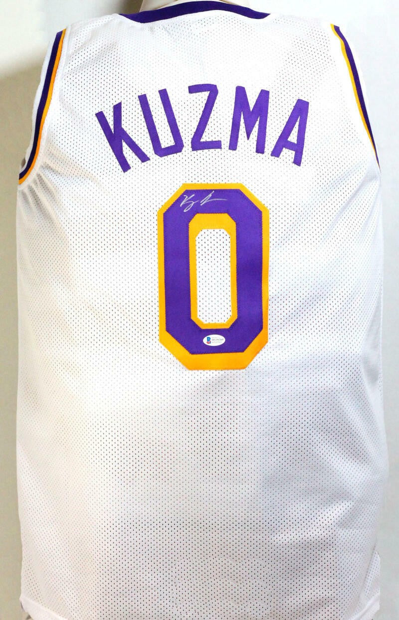 Kyle Kuzma Autographed White and Purple Custom Basketball Jersey