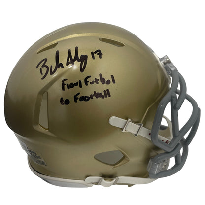 Brandon Aubrey Notre Dame Signed Mini Helmet "Futbol to Football" BAS